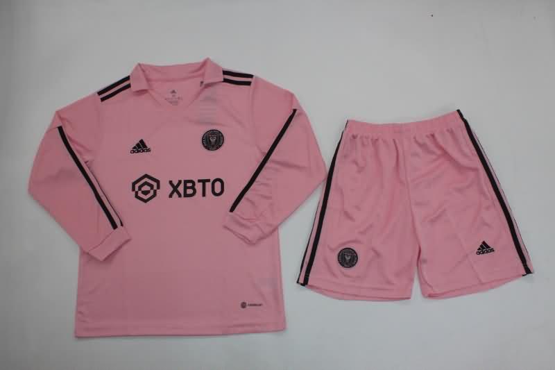 Kids Inter Miami 2023 Home Long Sleeve Soccer Jersey And Shorts