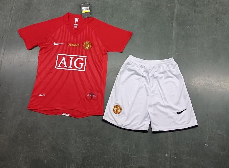 Kids Manchester United 2007/08 Home Soccer Jersey And Shorts