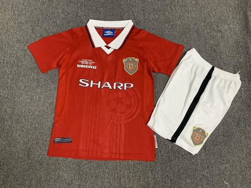 Kids Manchester United 1999 Home Final Soccer Jersey And Shorts