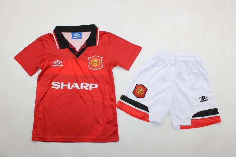 Kids Manchester United 1994/96 Home Soccer Jersey And Shorts