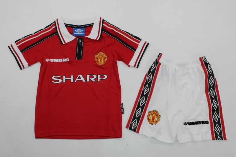 Kids Manchester United 1998/00 Home Soccer Jersey And Shorts