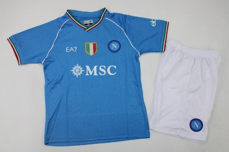 Kids Napoli 23/24 HomeSoccer Jersey And Shorts
