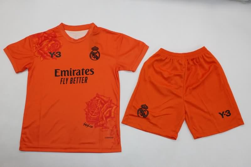 Kids Real Madrid 23/24 Fourth Orange Soccer Jersey And Shorts