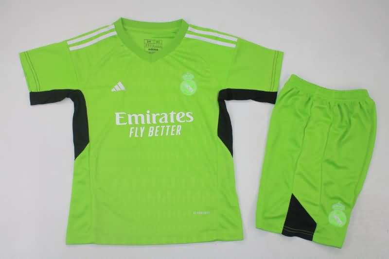 Kids Real Madrid 23/24 Goalkeeper Green Soccer Jersey And Shorts