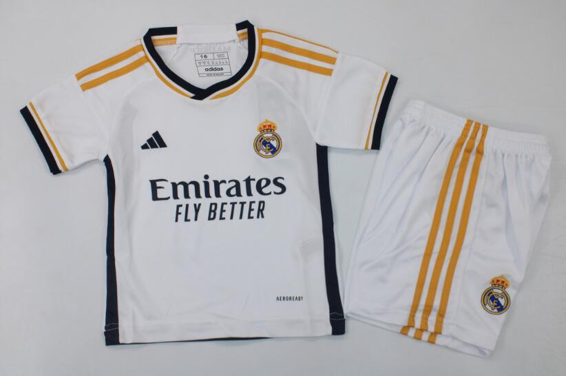 Kids Real Madrid 23/24 Home Soccer Jersey And Shorts