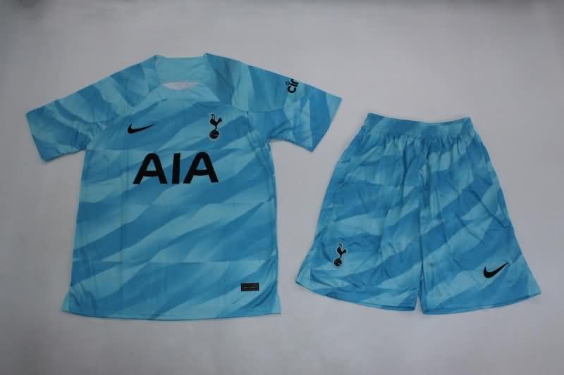 Kids Tottenham Hotspur 23/24 Goalkeeper Blue Soccer Jersey And Shorts
