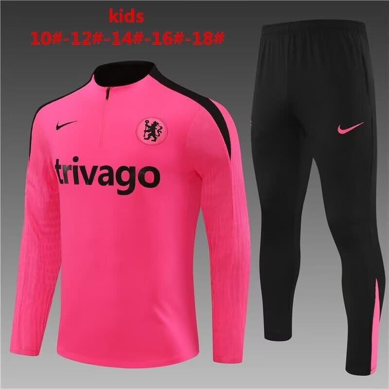 Kids AAA Quality Chelsea 23/24 Pink Soccer Tracksuit
