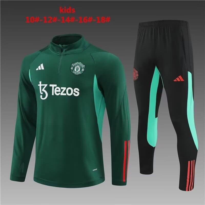 Kids AAA Quality Manchester United 23/24 Green Soccer Tracksuit 02