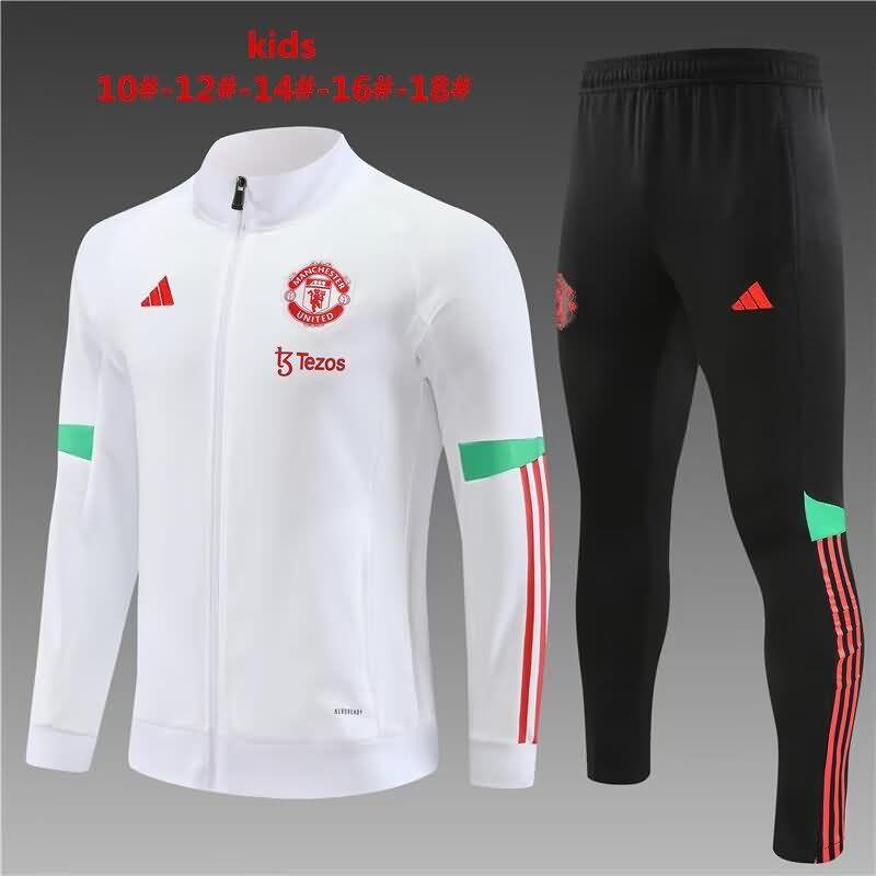 Kids AAA Quality Manchester United 23/24 White Soccer Tracksuit