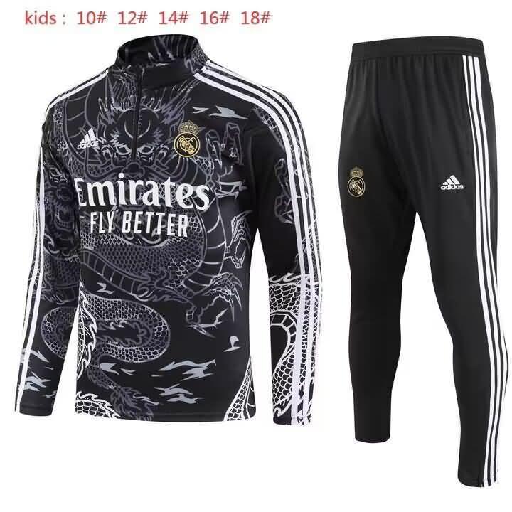 Kids AAA Quality Real Madrid 23/24 Black Soccer Tracksuit