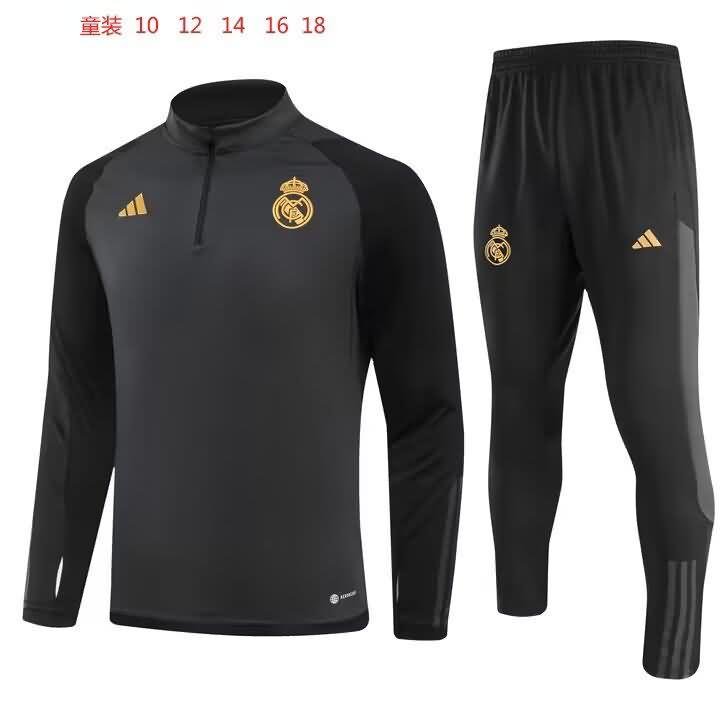Kids AAA Quality Real Madrid 23/24 Grey Soccer Tracksuit 02