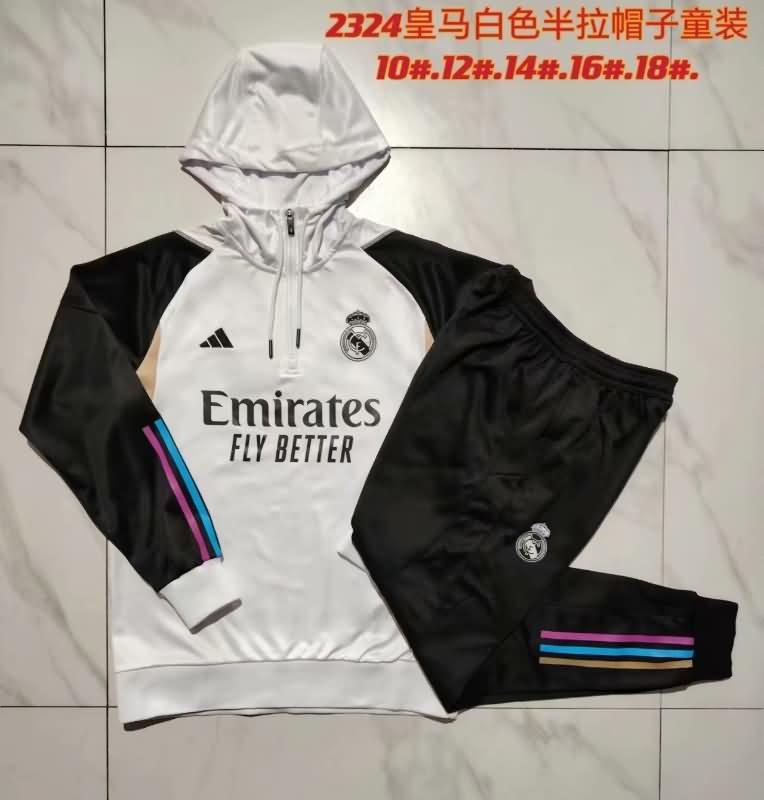Kids AAA Quality Real Madrid 23/24 White Soccer Tracksuit 03