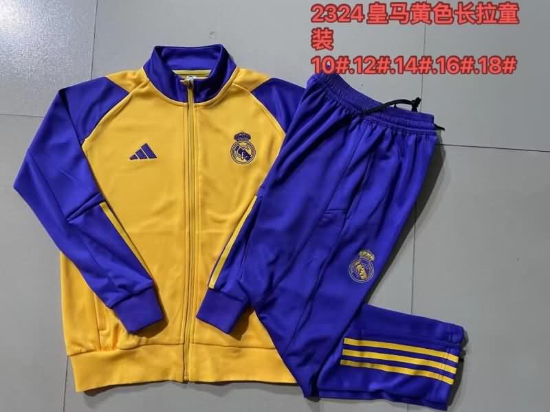 Kids AAA Quality Real Madrid 23/24 Yellow Soccer Tracksuit 03