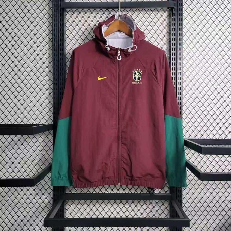 AAA Quality Brazil 2024 Dark Red Soccer Windbreaker