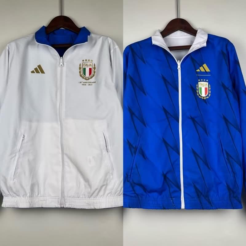 AAA Quality Italy 2023 White Blue Reversible Soccer Windbreaker