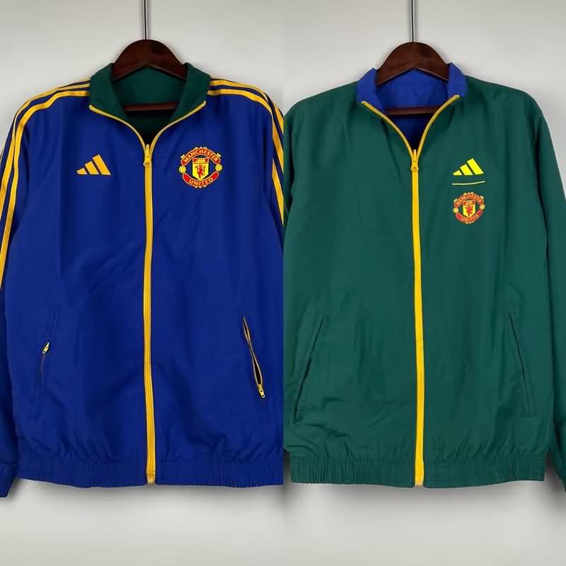 AAA Quality Manchester United 23/24 Blue Green Soccer Windbreaker
