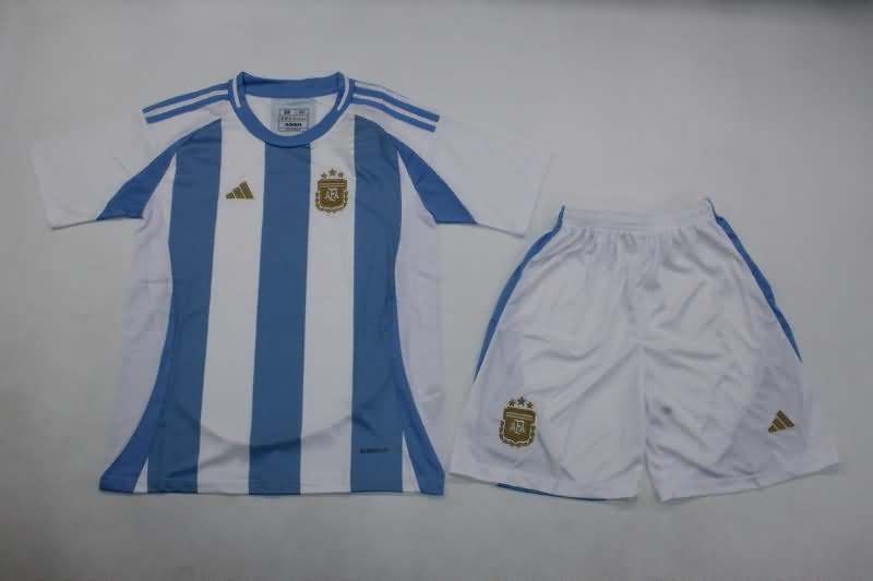 Kids Argentina 2024 Copa America Home Soccer Jersey And Shorts