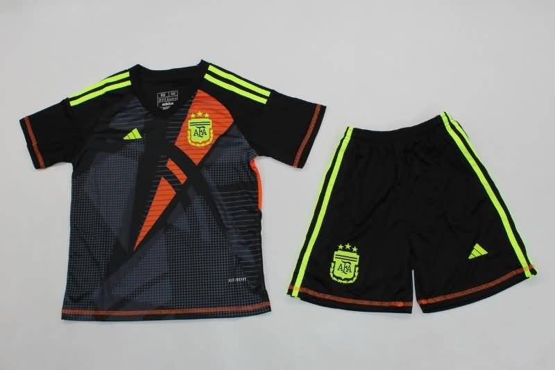 Kids Argentina 2024 Copa America Goalkeeper Black Soccer Jersey And Shorts