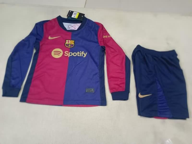 Kids Barcelona 24/25 Home Long Sleeve Soccer Jersey And Shorts