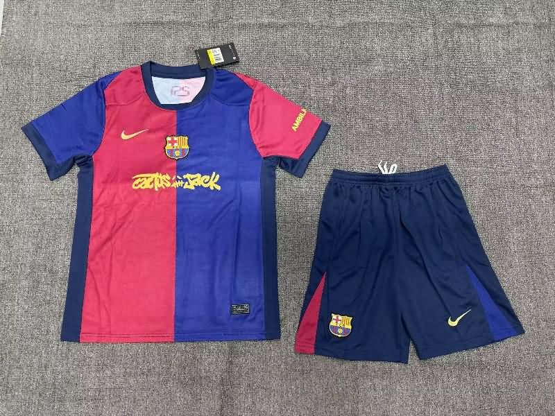 Kids Barcelona 24/25 Home Soccer Jersey And Shorts Sponsor 04