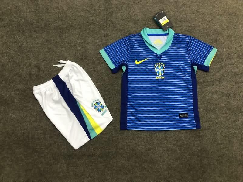 Kids Brazil 2024 Copa America Away Soccer Jersey And Shorts