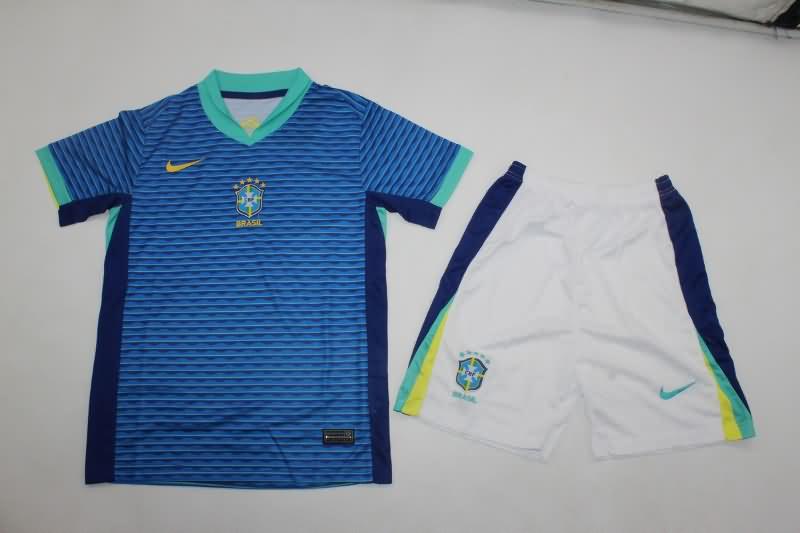 Kids Brazil 2024 Copa America Away Soccer Jersey And Shorts