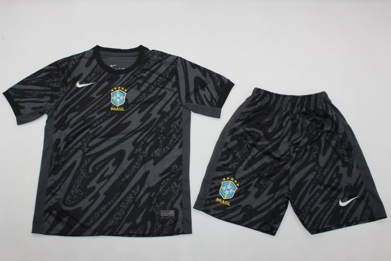 Kids Brazil 2024 Copa America Goalkeeper Grey Soccer Jersey And Shorts
