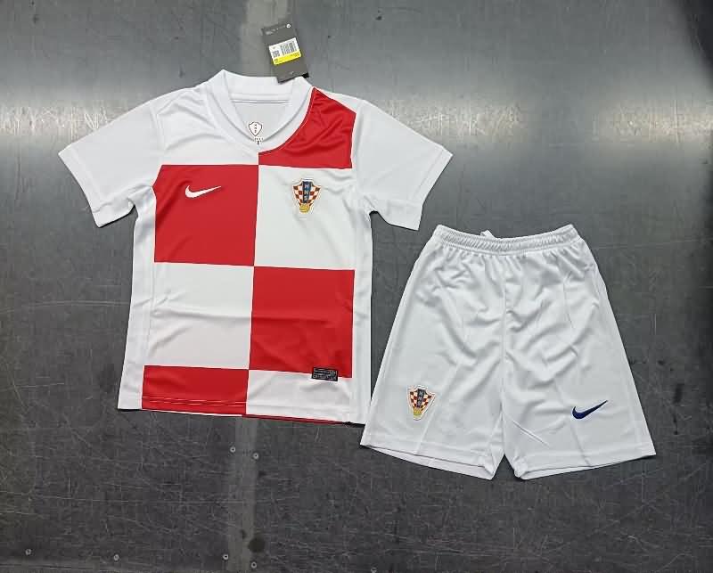 Kids Croatia 2024 Home Soccer Jersey And Shorts