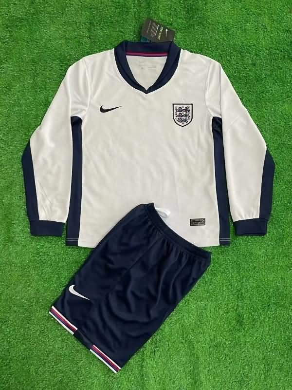 Kids England 2024 Home Long Sleeve Soccer Jersey And Shorts