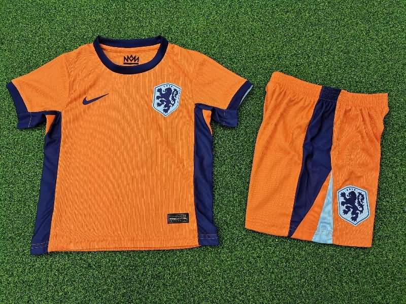Kids Netherlands 2024 Home Soccer Jersey And Shorts (Player)
