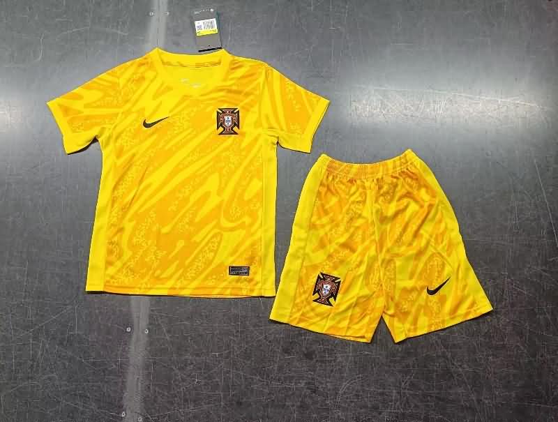 Kids Portugal 2024 Goalkeeper Yellow Soccer Jersey And Shorts