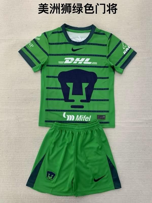 Kids Pumas UNAM 24/25 Goalkeeper Green Soccer Jersey And Shorts