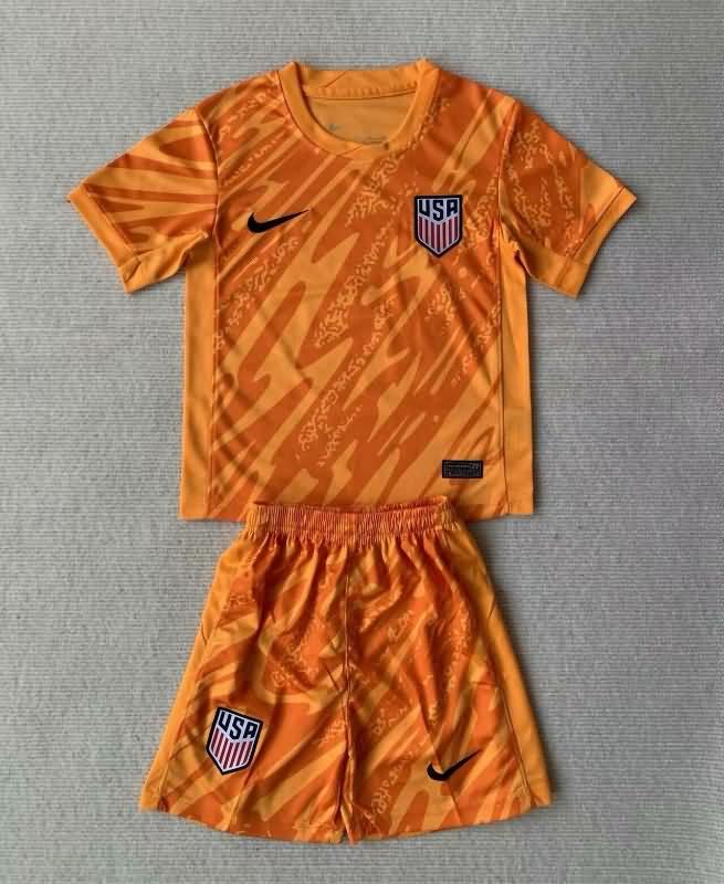Kids USA 2024 Copa America Goalkeeper Orange Soccer Jersey And Shorts