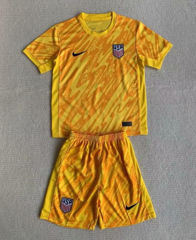 Kids USA 2024 Copa America Goalkeeper Yellow Soccer Jersey And Shorts