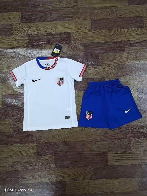 Kids USA 2024 Copa America Home Soccer Jersey And Shorts