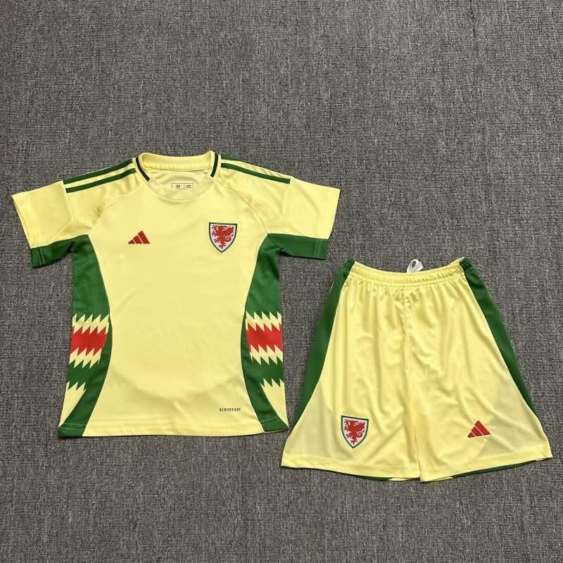 Kids Wales 2024 Away Soccer Jersey And Shorts