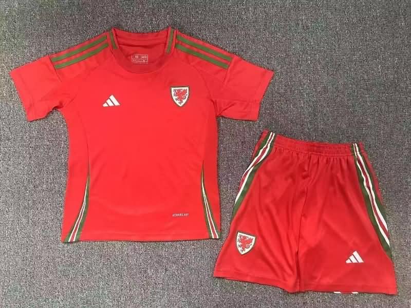 Kids Wales 2024 Home Soccer Jersey And Shorts