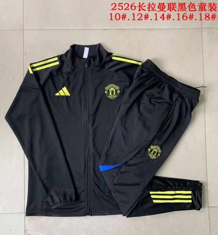 Kids AAA Quality Manchester United 24/25 Black Soccer Tracksuit 08