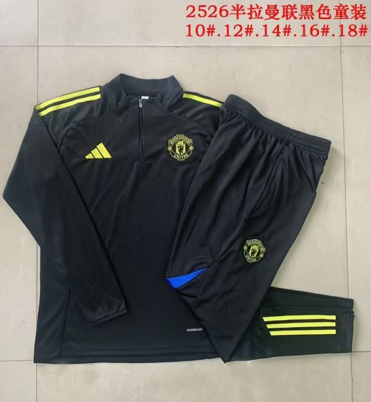 Kids AAA Quality Manchester United 24/25 Black Soccer Tracksuit 09
