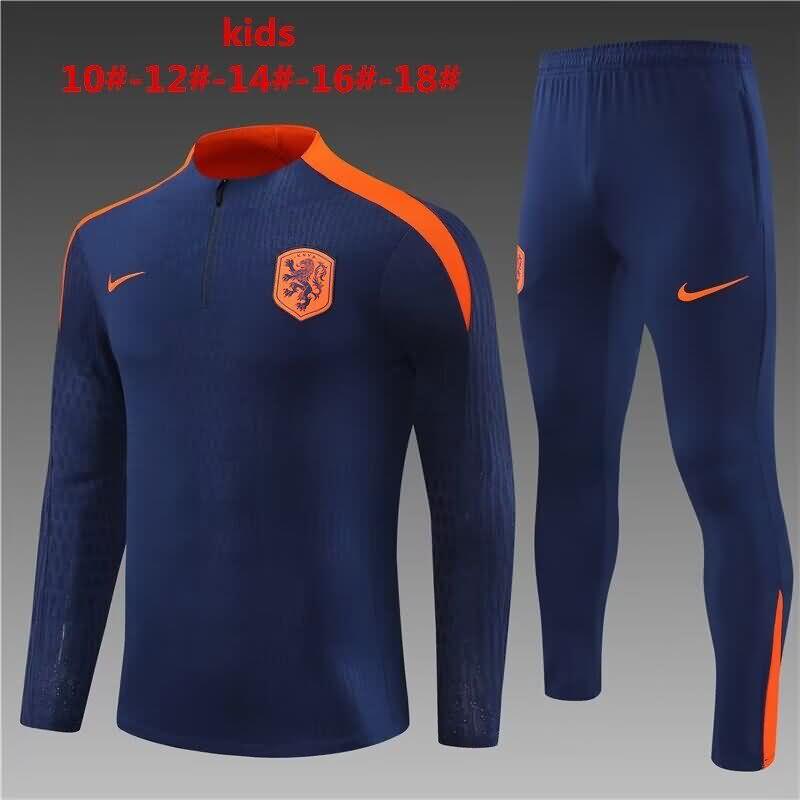 Kids AAA Quality Netherlands 2024 Dark Blue Soccer Tracksuit