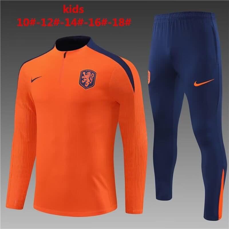 Kids AAA Quality Netherlands 2024 Orange Soccer Tracksuit