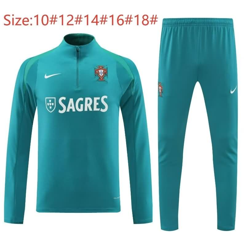 Kids AAA Quality Portugal 2024 Green Soccer Tracksuit 02