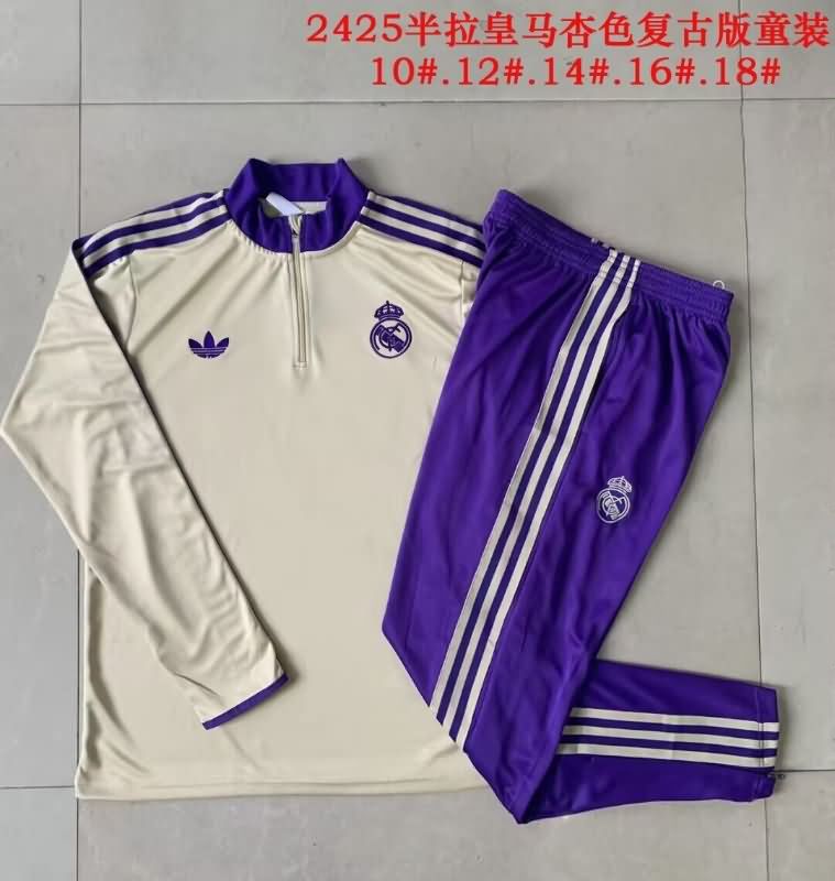 Kids AAA Quality Real Madrid 24/25 Cream Soccer Tracksuit