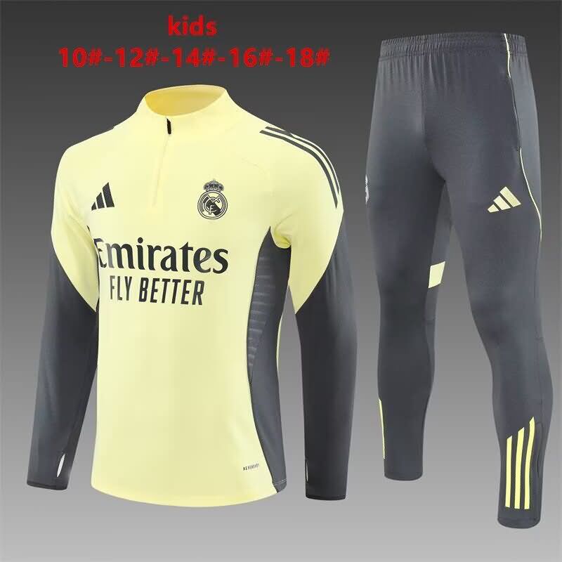 Kids AAA Quality Real Madrid 24/25 Yellow Soccer Tracksuit 02