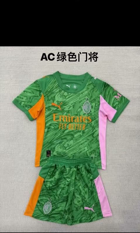 Kids AC Milan 25/26 Goalkeeper Green Soccer Jersey And Shorts