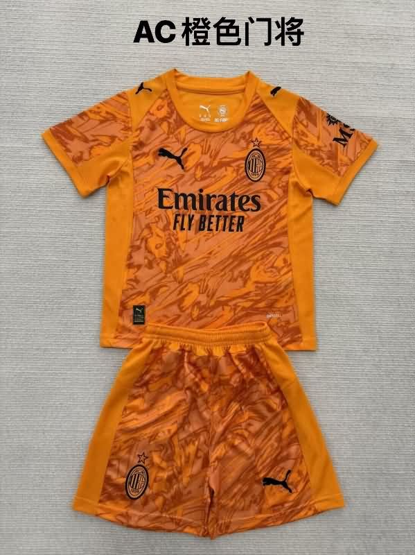 Kids AC Milan 25/26 Goalkeeper Orange Soccer Jersey And Shorts