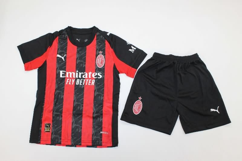 Kids AC Milan 25/26 Home Soccer Jersey And Shorts
