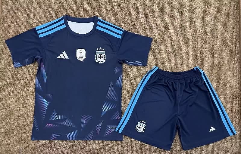 Kids Argentina 2026 World Cup Goalkeeper Dark Blue Soccer Jersey And Shorts