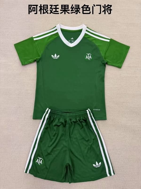 Kids Argentina 2025 Goalkeeper Green Soccer Jersey And Shorts