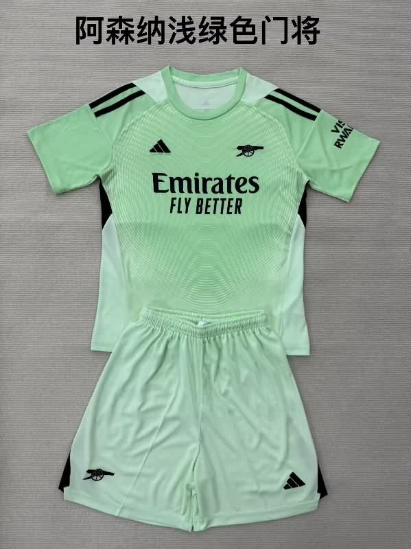 Kids Arsenal 25/26 Goalkeeper Green Soccer Jersey And Shorts 02